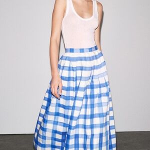 Zara Blue and White A-Line Midi Skirt